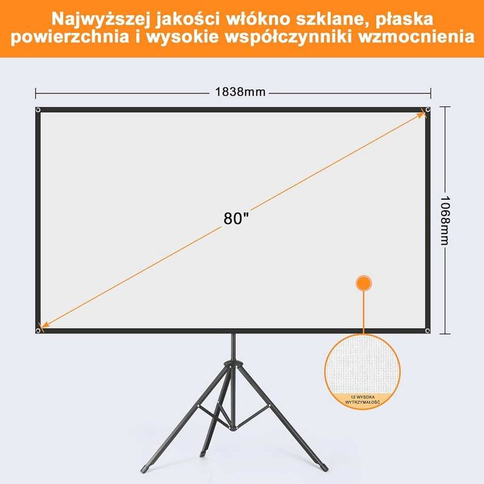 Nowy ekran projekcyjny ze stojakiem / projektor/ 80' / 16:9 HD !A2338!