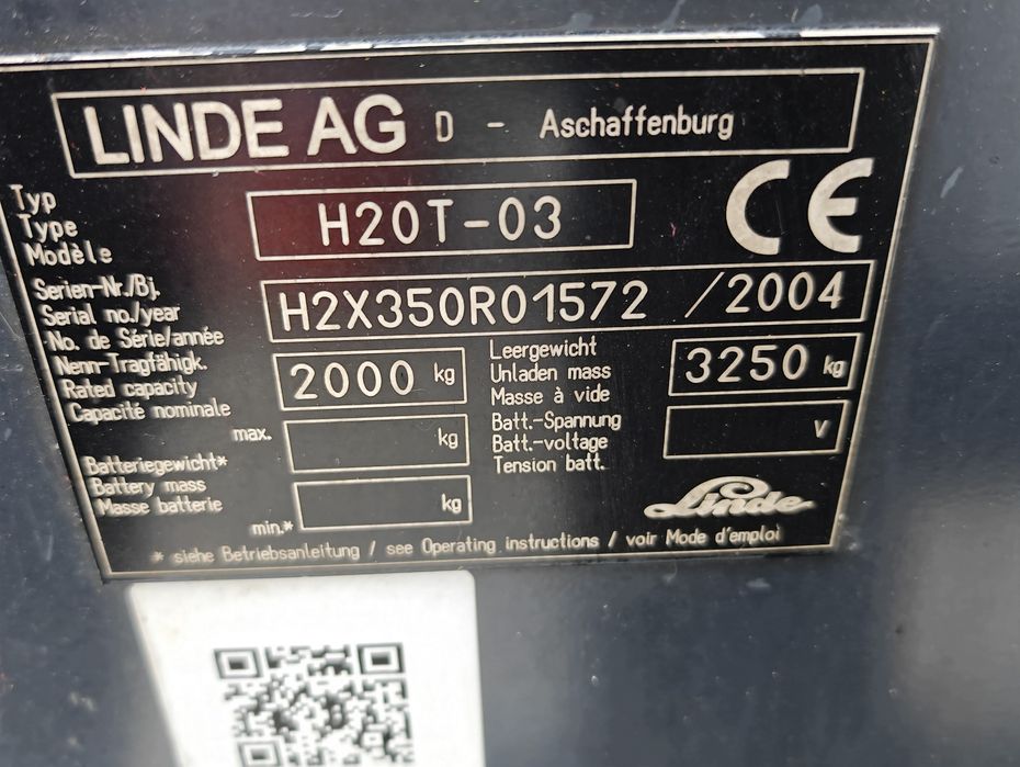 Wózek widłowy Linde H20T-03 Lpg 2T Kabina Podnosi na 4.2m 2004r