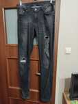 Spodnie jeans w31 l34 wysoki szczupły czarne z dziurami i przetarciami