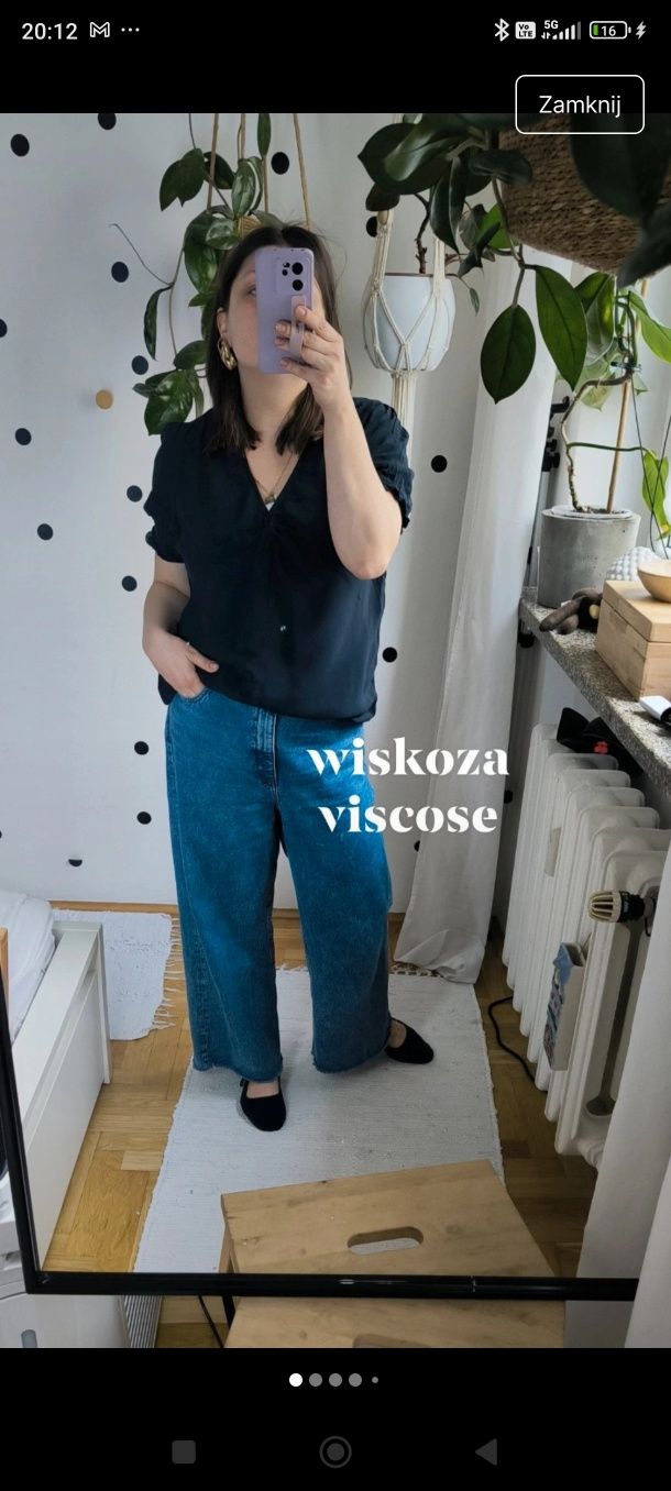 Xl/xxl czarna wiskozowa bluzeczka koszulka dekolt v krótki rękaw