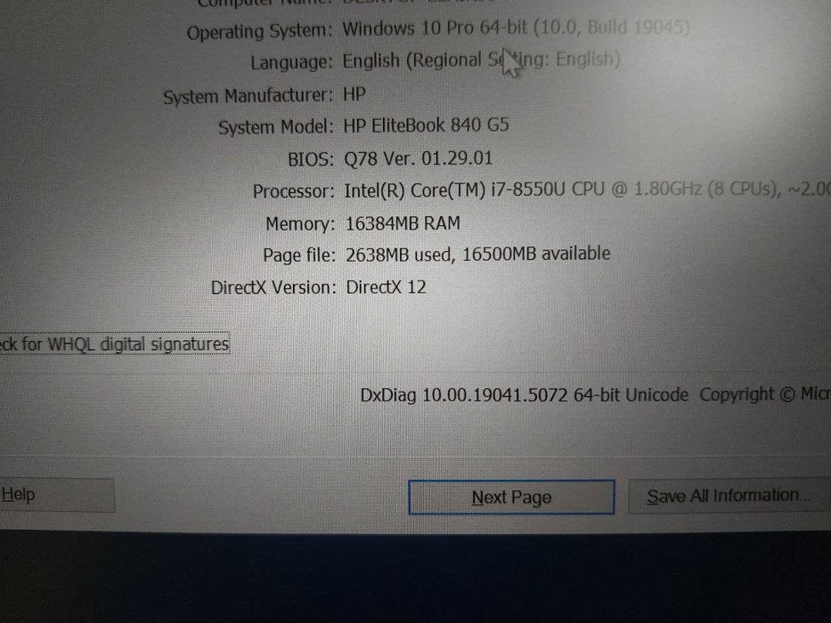 HP elitebook 840 G5 i7-8550U 16gb SSD 512