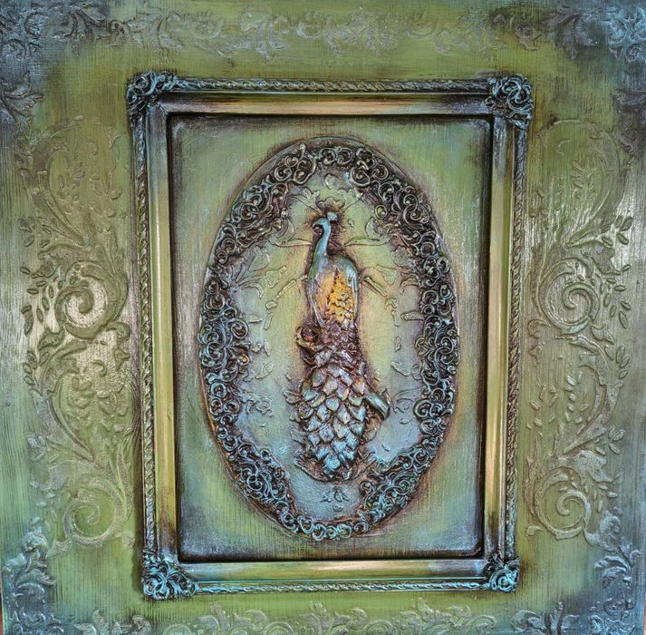 Obraz na drewnianej desce, panel ozdobny że stuletnią ramą