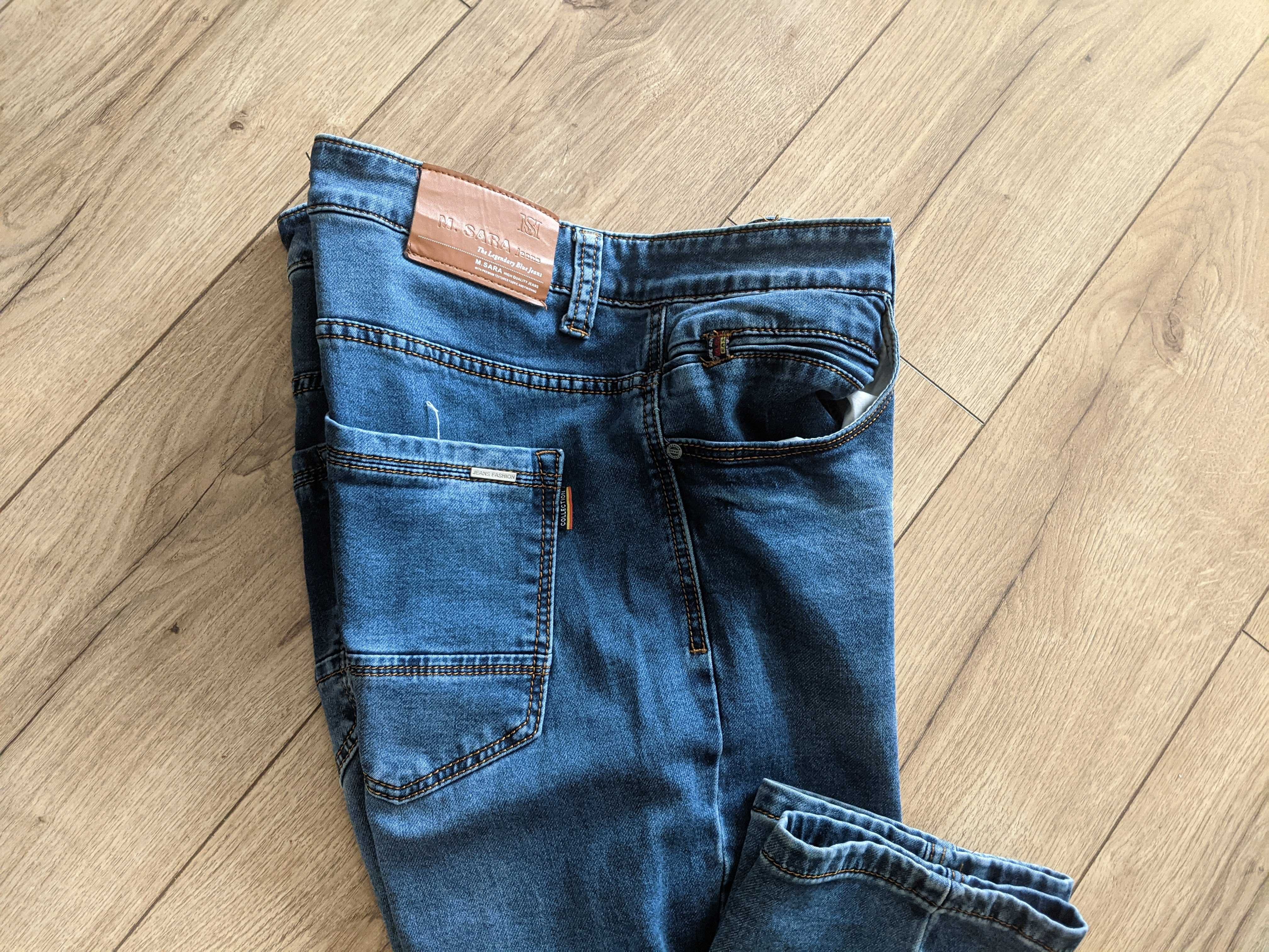 Spodnie męskie 37 M.Sara elastyczne miękki jeans extra pas98