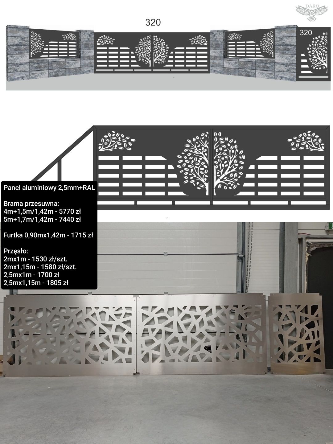 Brama przesuwna palisada pion 5m PREMIUM CLASSIC, ocynk ogniowy+RAL