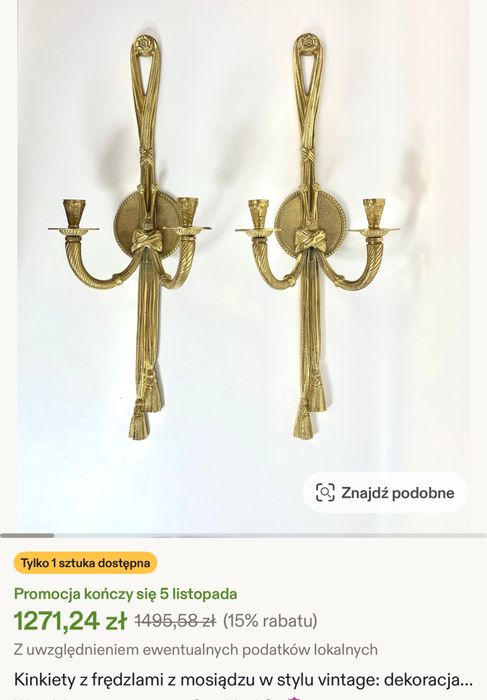 2 vintage świeczniki naścienne kinkiety chwost mosiądz 1960 wlochy