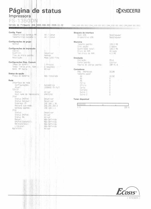 Impressora Laser Kyocera FS 1350 DN