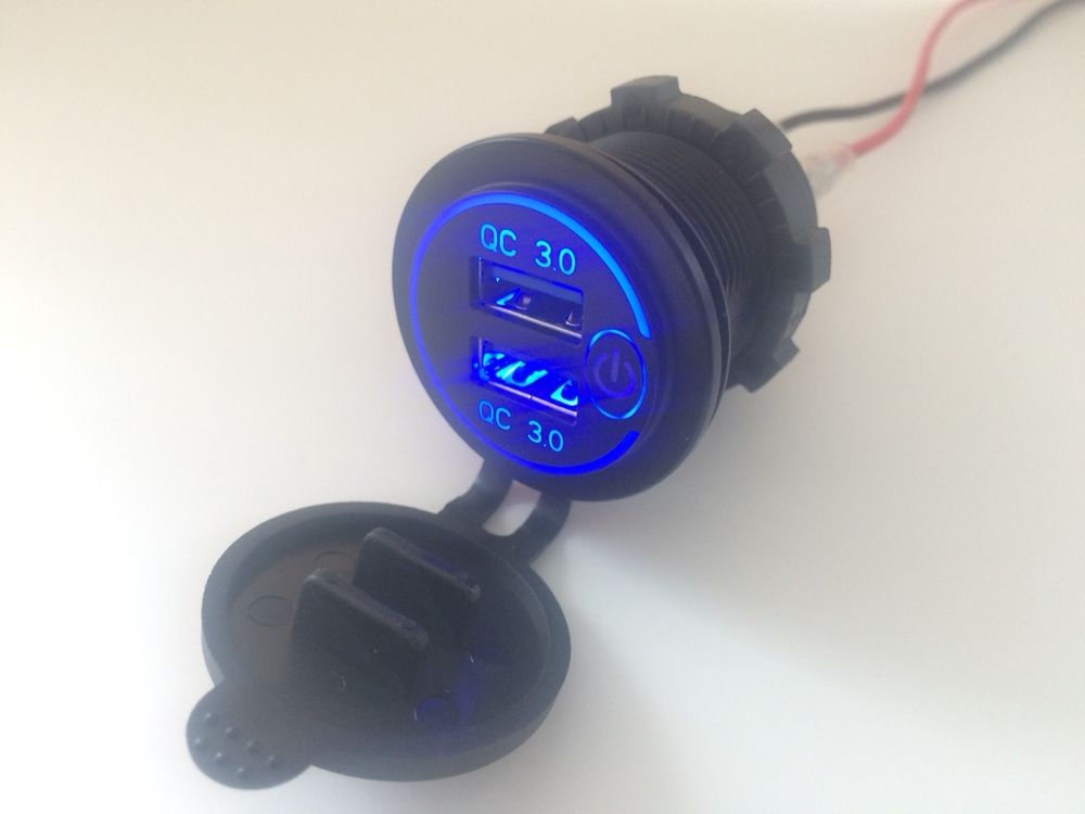 Автомобильная быстрая USB зарядка QC 3.0 с кнопкой вкл/выкл, 12V - 24V