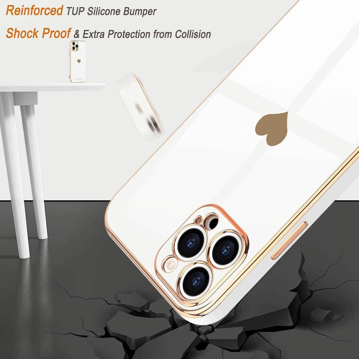 ETUI do  iPhone 13 Pro luksusowe błyszczące z sercem biało złote w954