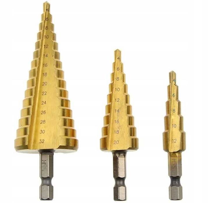 Wiertła Stopniowe Stożkowe Wiertło CHOINKOWE 4-32mm 3 szt. UNIWERSALNE