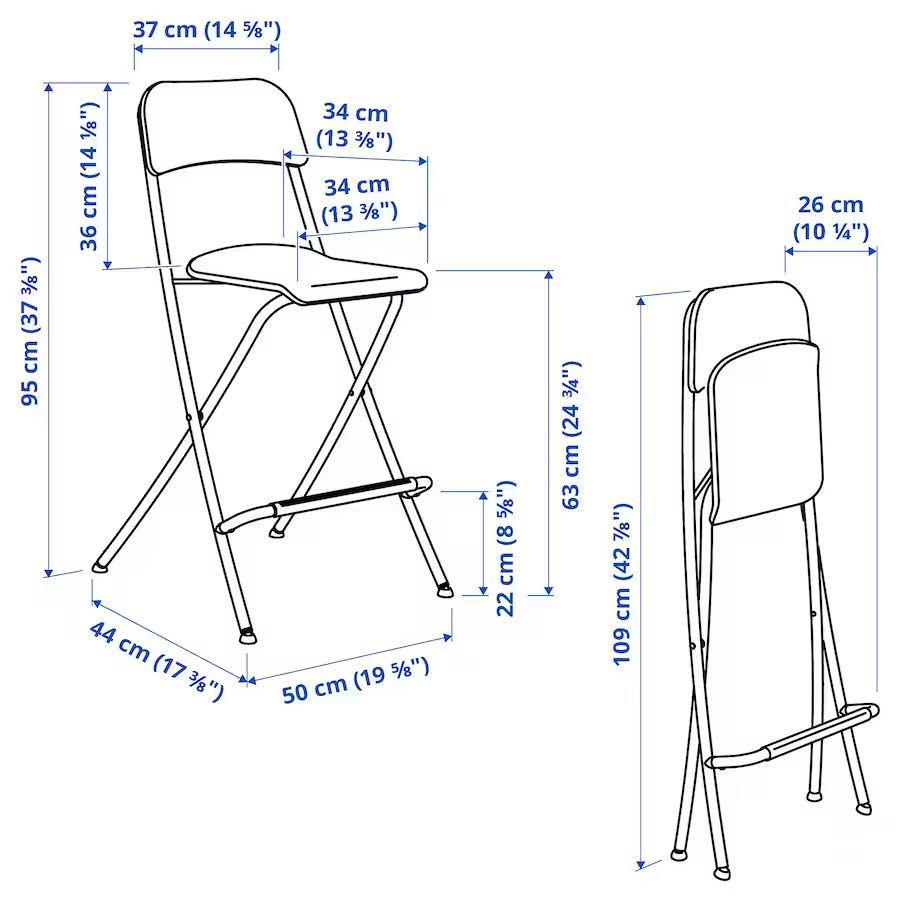 FRANKLIN - Banco alto c/encosto, dobrável, branco, 63 cm - IKEA