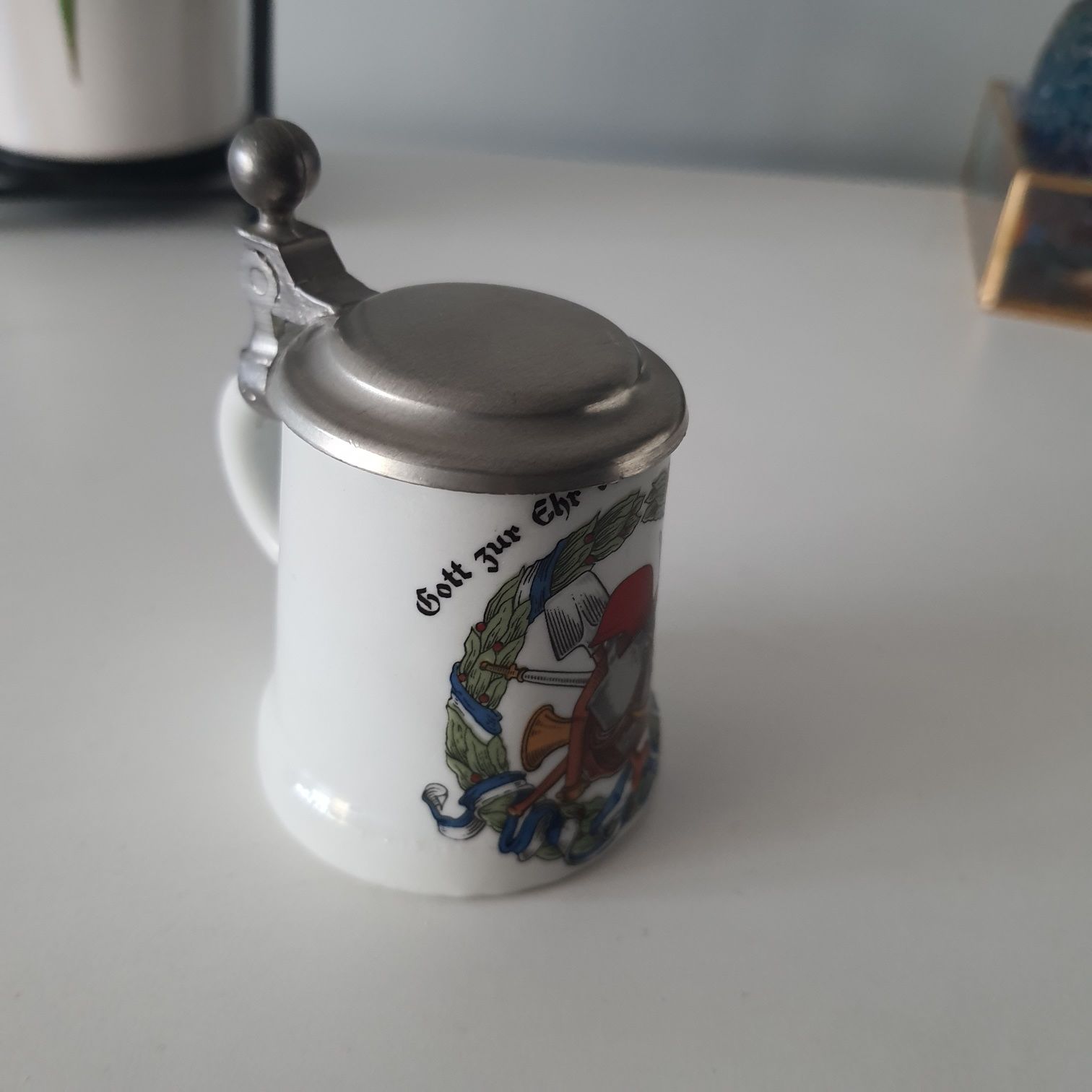 Kufel kufelek do piwa miniaturka sygnowany Germany cyna dekoracja NOWY