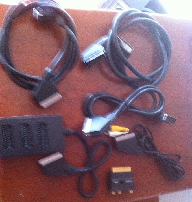 conjunto de cabos tv e video scart 21 pinos