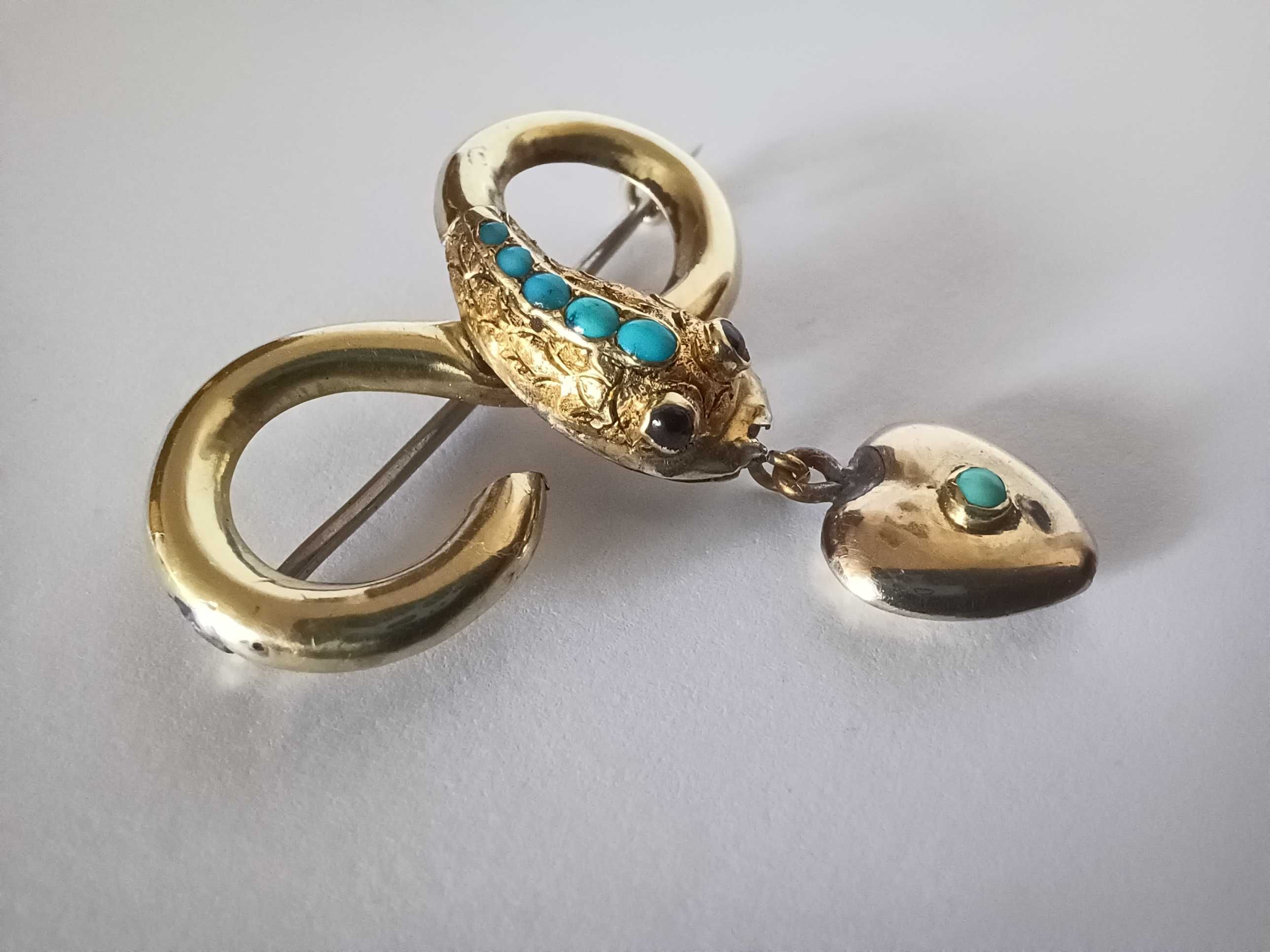 Золота вікторіанська брошка, змія, бірюза, 9 ct, символ вічності.