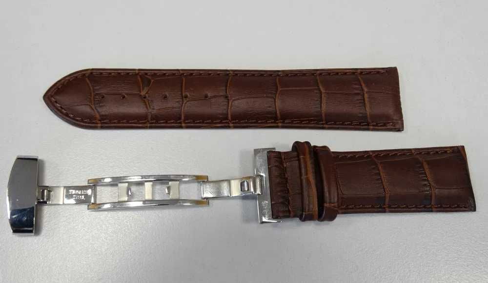 Brązowy pasek skórzany 24mm do zegarka z klamrą zapięcie motylkowe
