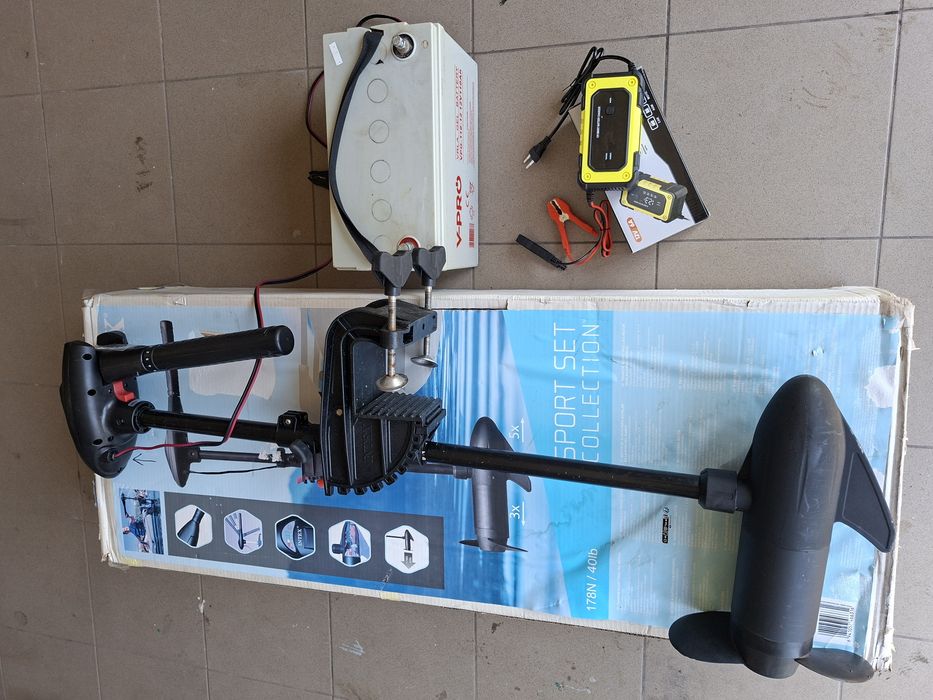 Silnik elektryczny 40lbs Intex akumulator 110ah ładowarka łódka ponton