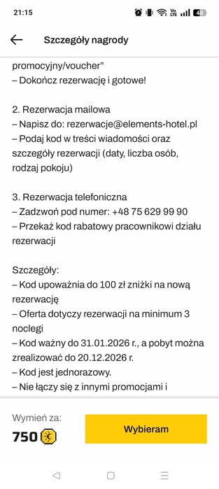Voucher kupon  bon o wartości 100zł na pobyt w elements hotel!!