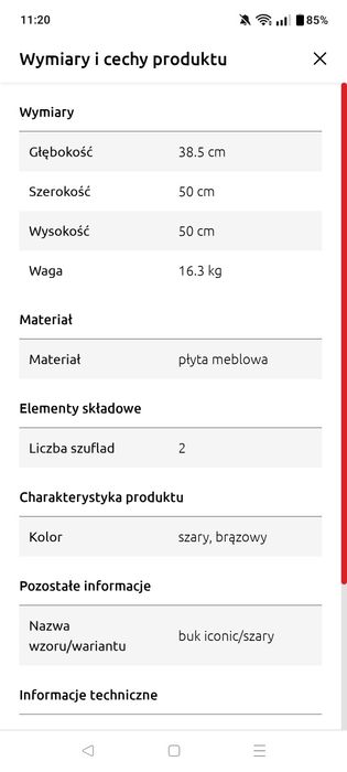 Szafka nocna Namek 50 cm z szufladami buk iconic/szary