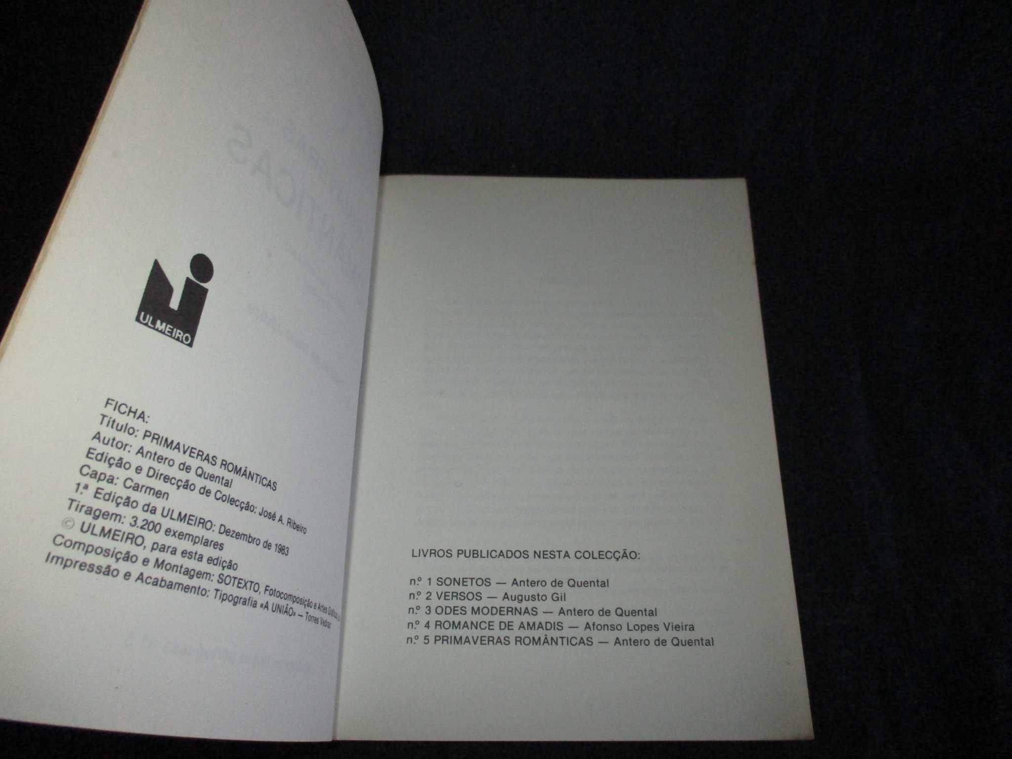 Livro Primaveras Românticas Antero de Quental