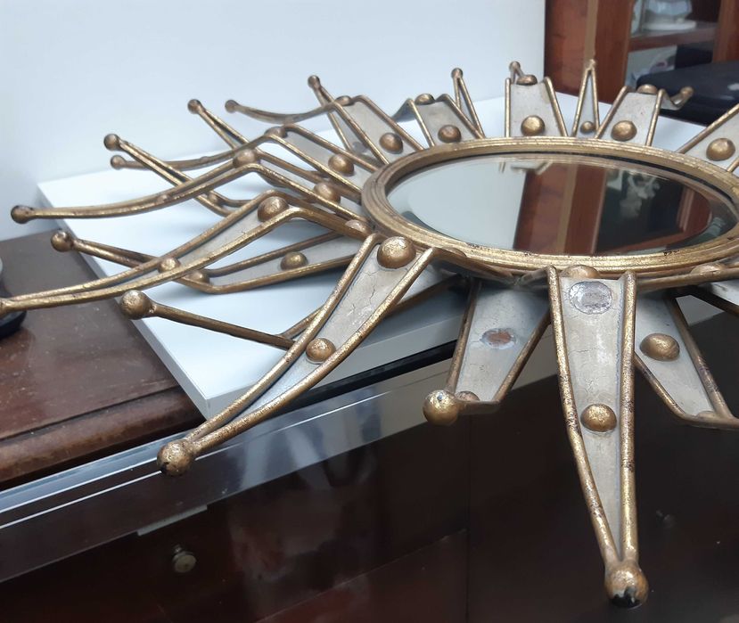 Espectacular Retro Vintage Antigo Espelho Sol 86cm Ferro Dourado