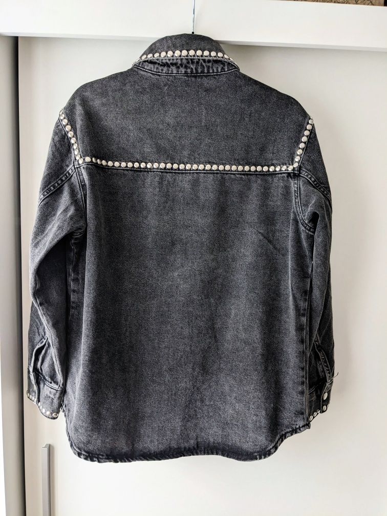 Kurtka Stradivarius Jeansowa 36 S Denim Jeans Ćwieki Czarna Rock Od Za