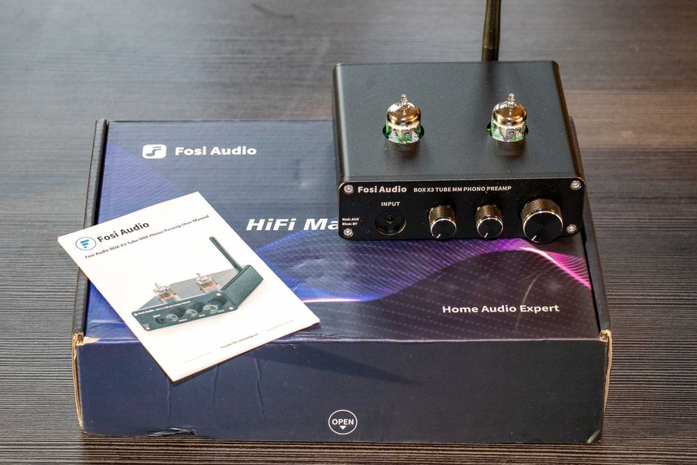 Przedwzmacniacz gramofonowy HiFi Fosi z Bluetooth + zasilacz + kable