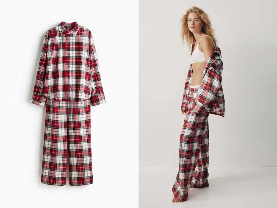 Piżama bawełniana Koszula ze Spodniami XS NOWA Kolekcja krata czerwona