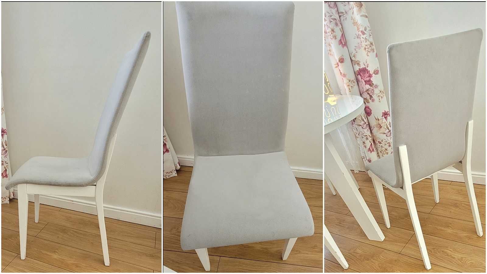 Biały stół średnica 116 cm (+2 wkłady po 45cm) +4 krzesła