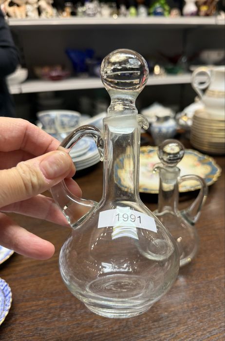 Para zestaw pojemnik na ocet oliwę szklany 2 szt 1991