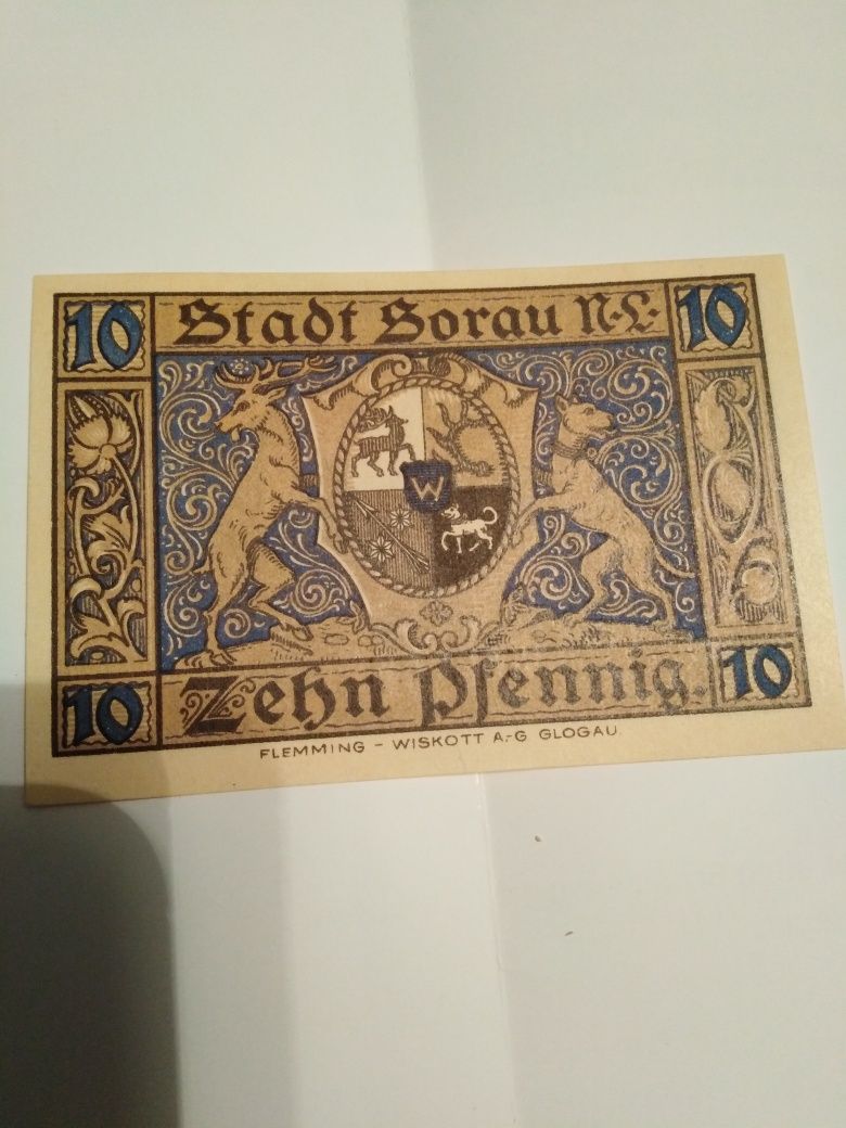 Banknot zastępczy miasta Sorau 10 pfennigow 1921