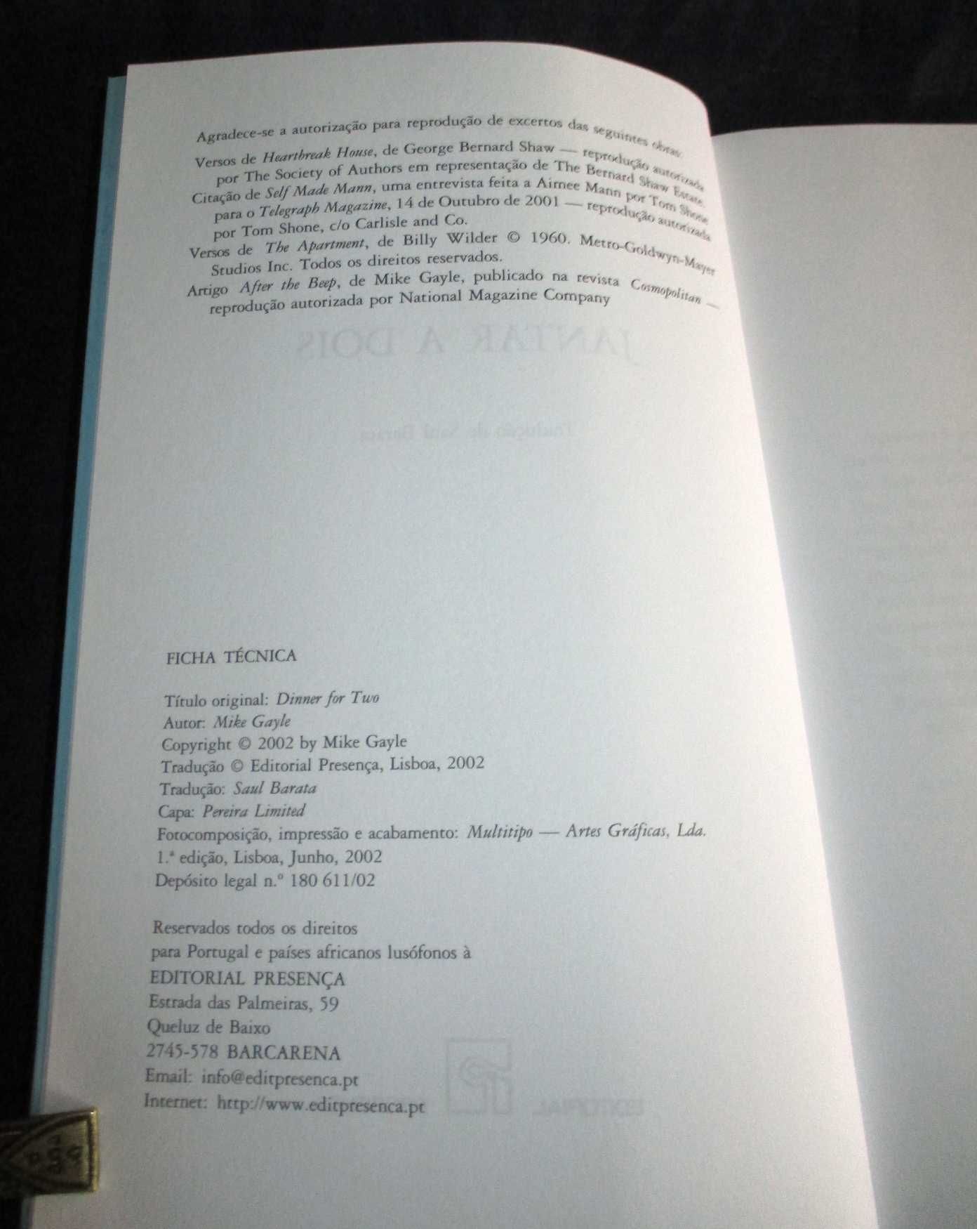 Livro Jantar a Dois Mike Gayle