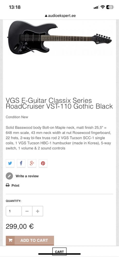 VGS Road Cruiser VST-110 гітара електрогітара