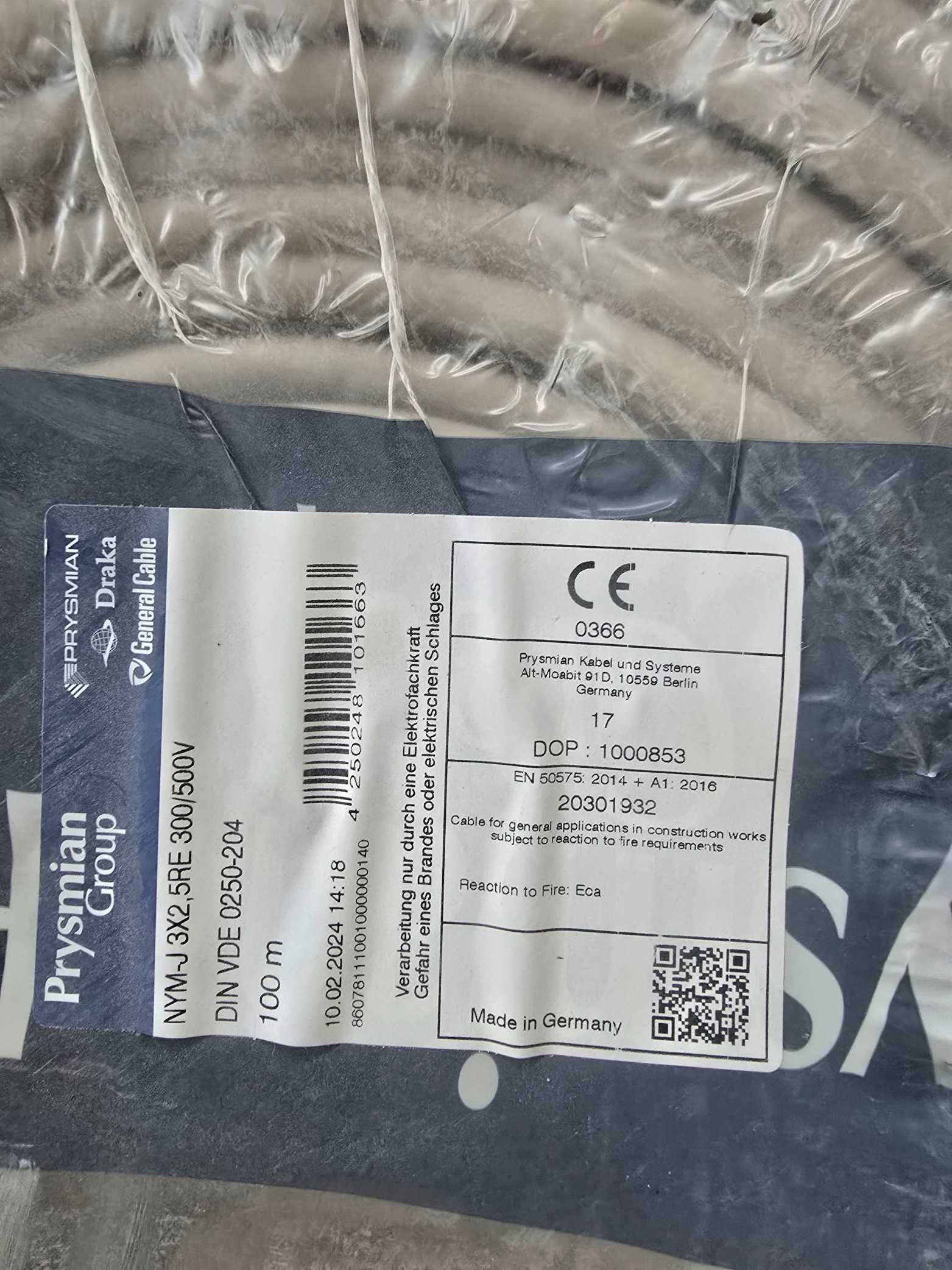 Przewody elektryczne 465m - 3x2,5,    60m i 35m -5x2,5