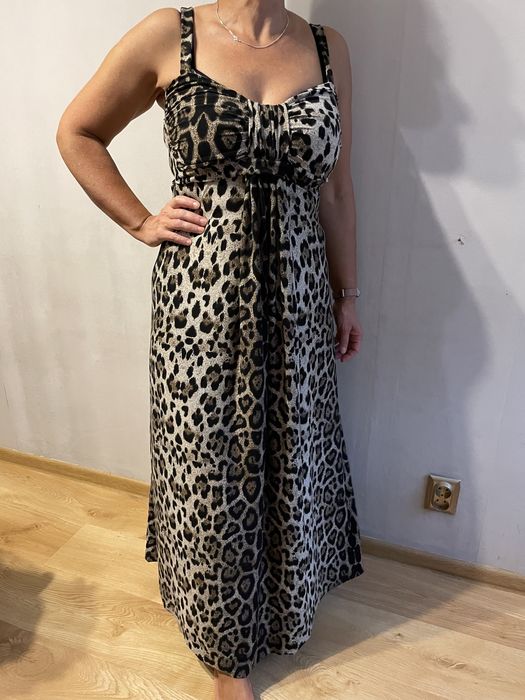 Letnia sukienka maxi w panterkę, rozmiar 12, L, 40