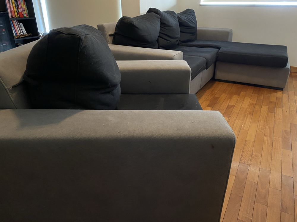 Sofá chaise longue + poltrona