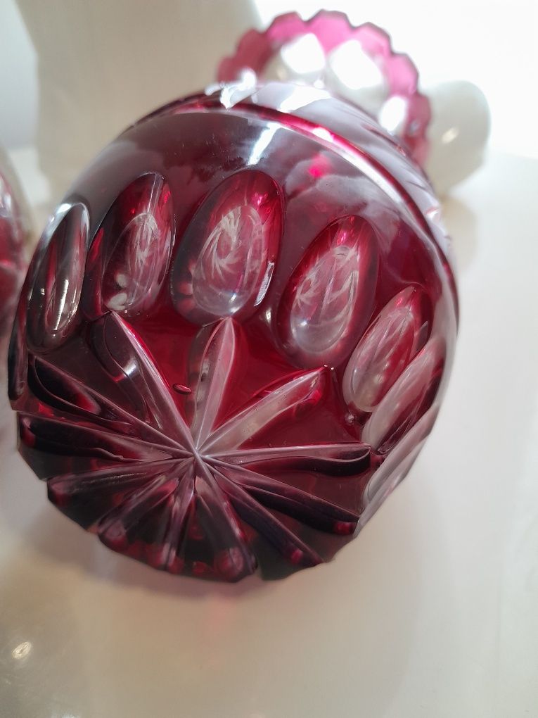 Bohemian glass crystal clear vases kryształ burgund PRL