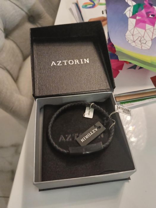 Bransoletka ze stali szlachetnej i skóry Aztorin USB - USB-C