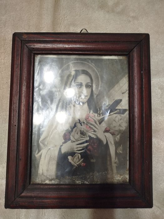 Obraz Świętej Teresy w dębowej ramię PRL