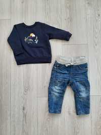 Zestaw ciepłe jeansy + bluza roz 74