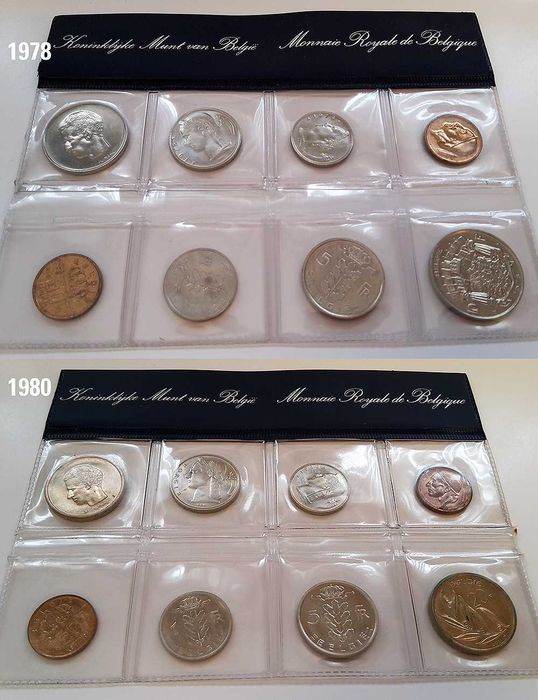 2 conjuntos de moedas emitidos pela Casa da Moeda Real da Bélgica
