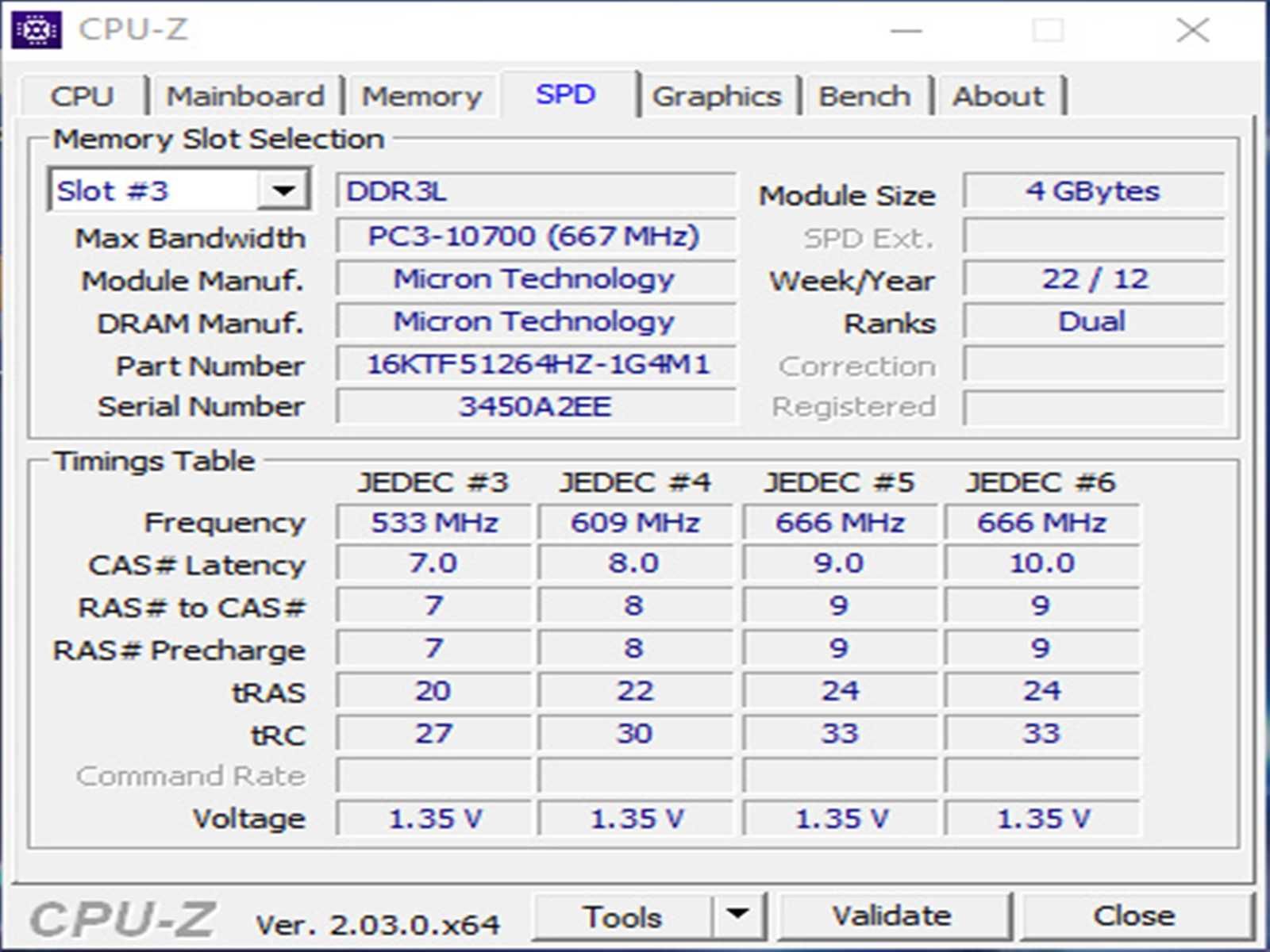 DDR3 4GB Micron 10600 L