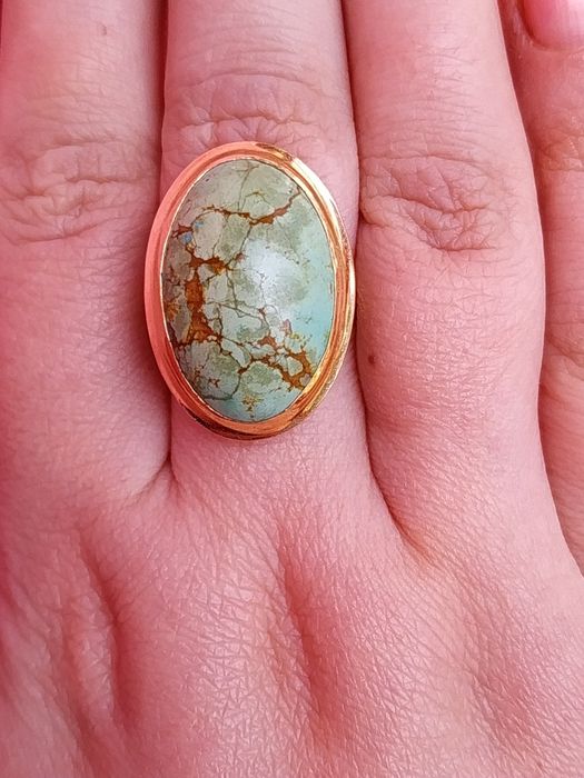 7.37 Золота каблучка 19.5 з бірюзою лимонне жовте золото