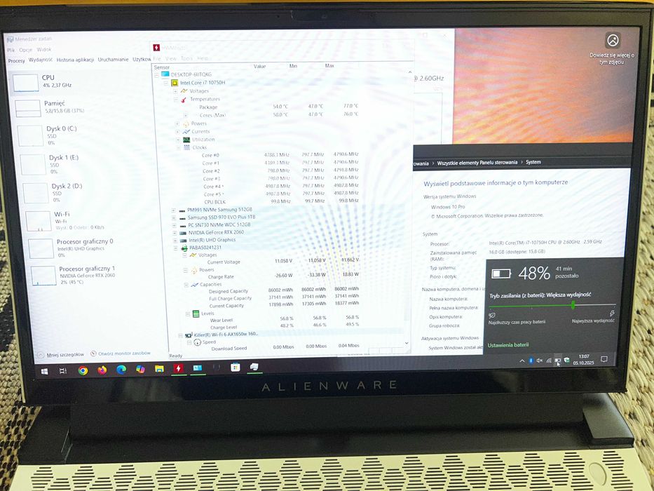 Dell Alilenware M15 R3 i7-10750H Nvidia RTX 2060 6GB 1000GB SSD 144Hz