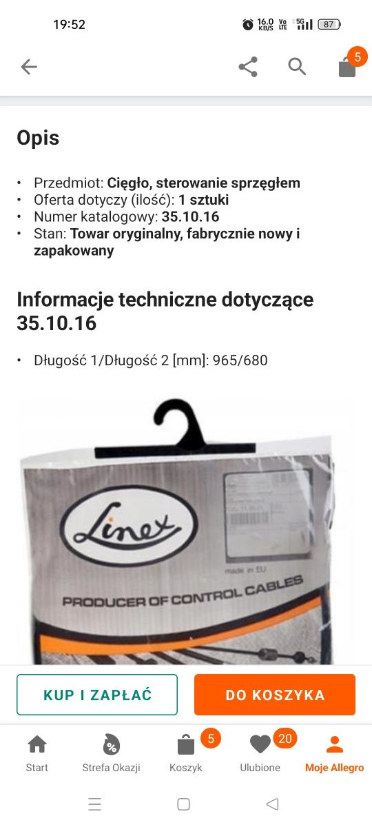 Linka Sprzęgła Renault Clio 2