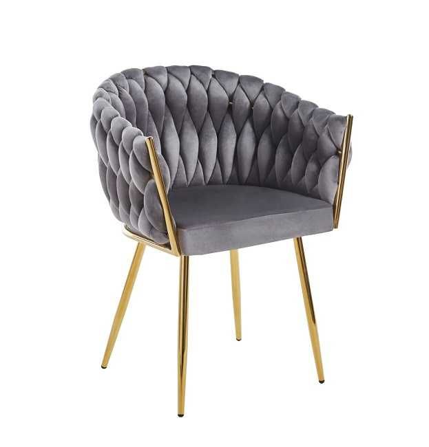 Krzesło tapicerowne PLECIONKA - welur + złote nogi - 6 kolorów