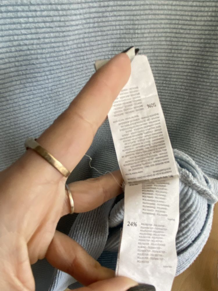 Sweter jasnoniebieski prążek, bufiaste rękawy reserved M