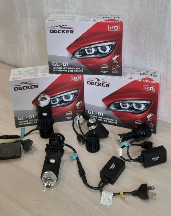 Лампи лінзи H7 H4 Decker GL-01 PRO , GL-02 LED 9000 Lm Can 65 W 6000k