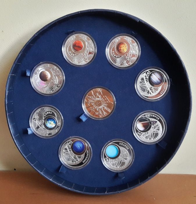 10 srebrnych numizmatów w dwóch pudełkach Systema Solare