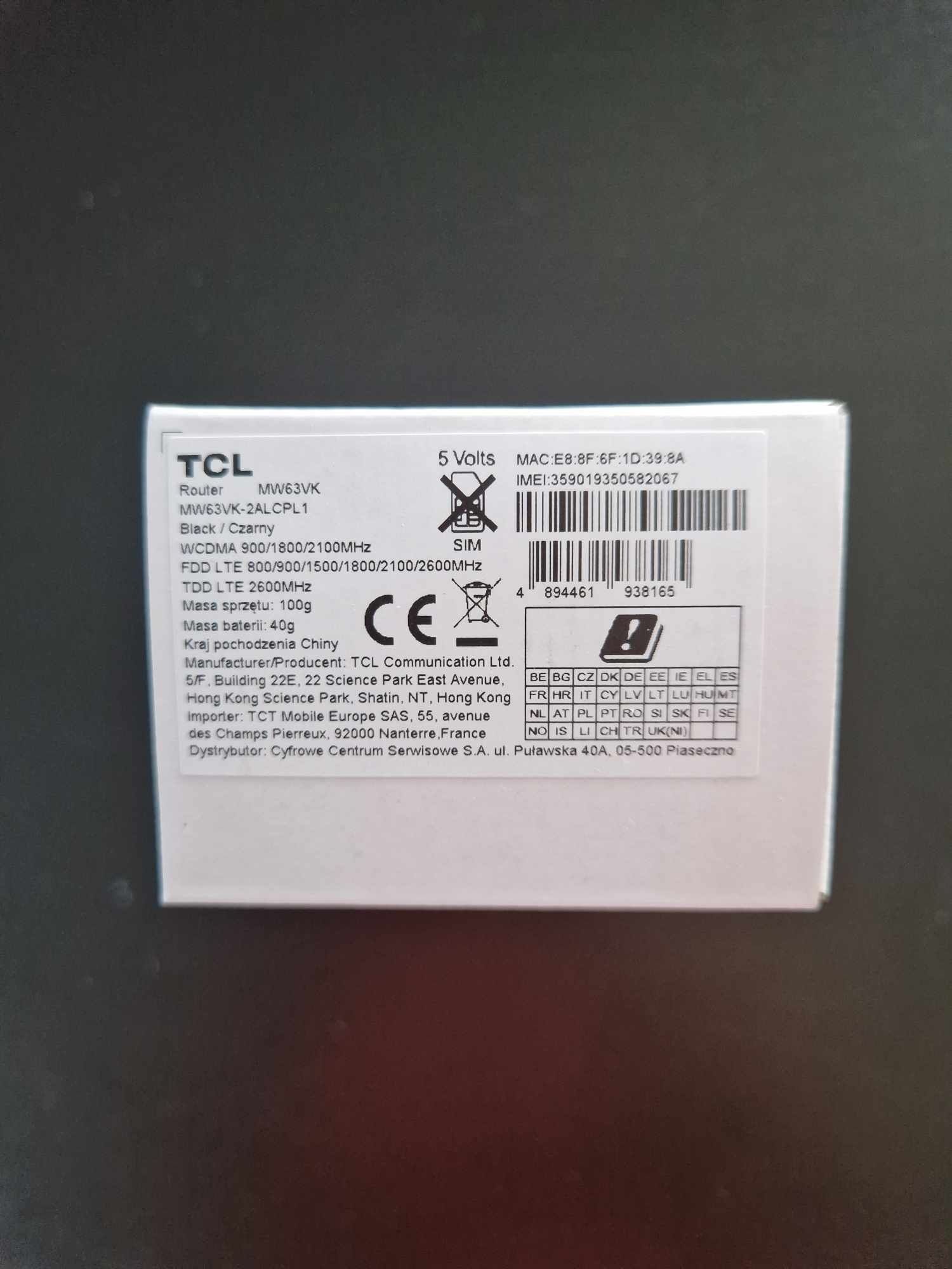 Router bezprzewodowy 4G TCL Link Zone LTE Cat6