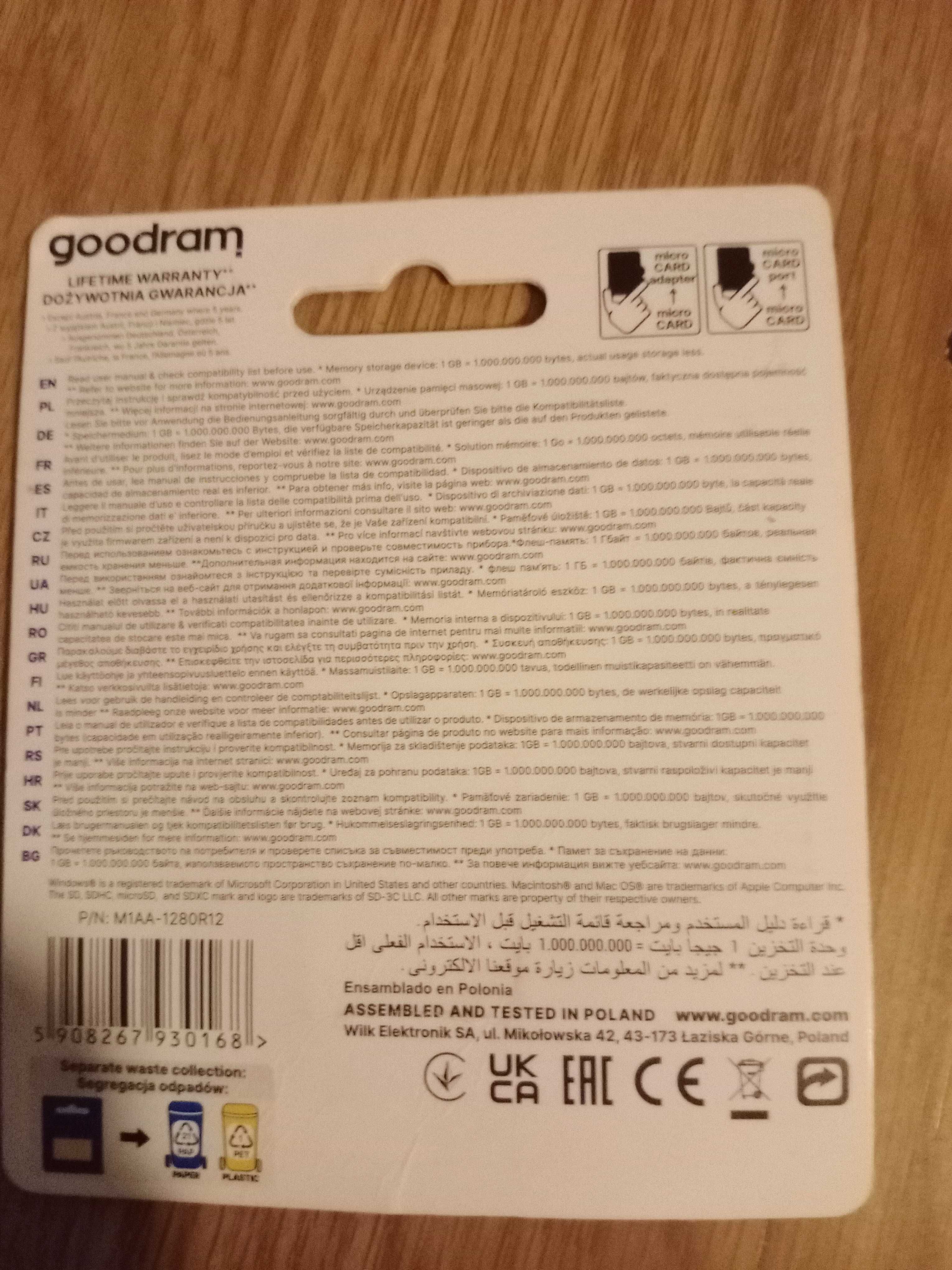 GOODRAM 128GB microSDXC 100MB/s C10 UHS-I U1 z adapterem bardzo szybka