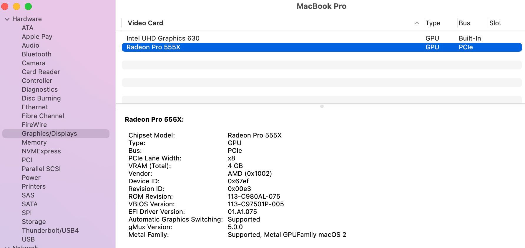 MacBook Pro 15 (2018) i7 2.2/ 16/ 256/ Radeon  555X